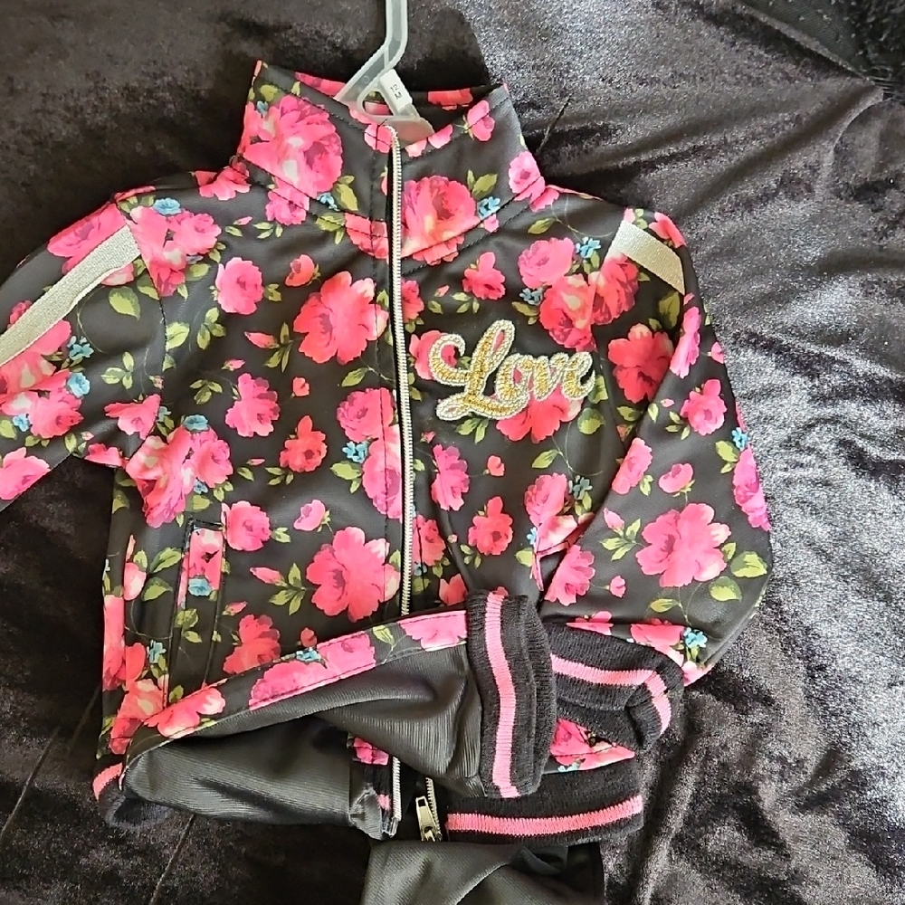 Floral Zip-Up Jacket with Pink Accents